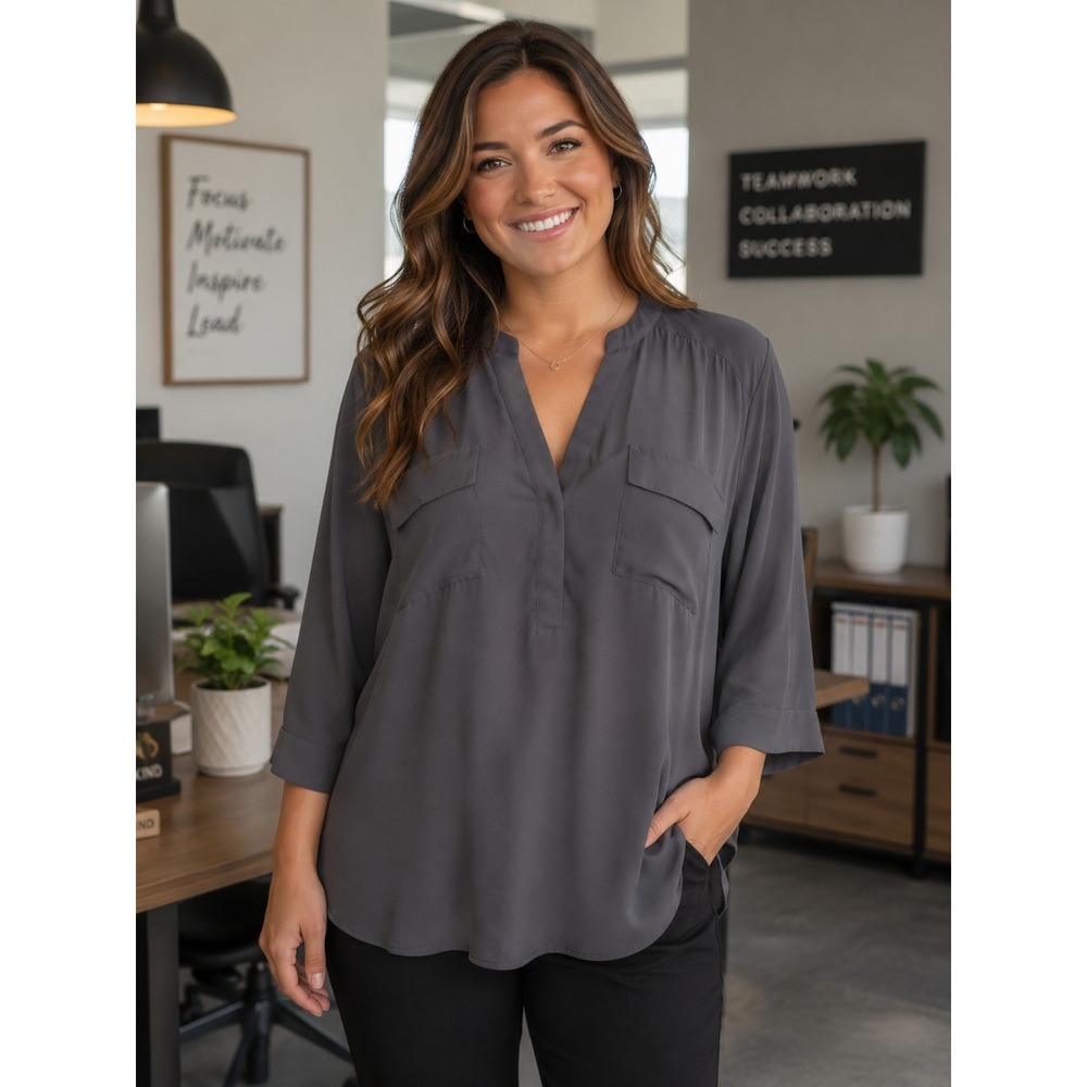 TORRID‎ Women's Size 0 Large Gray Long Sleeve Blouse -2263
